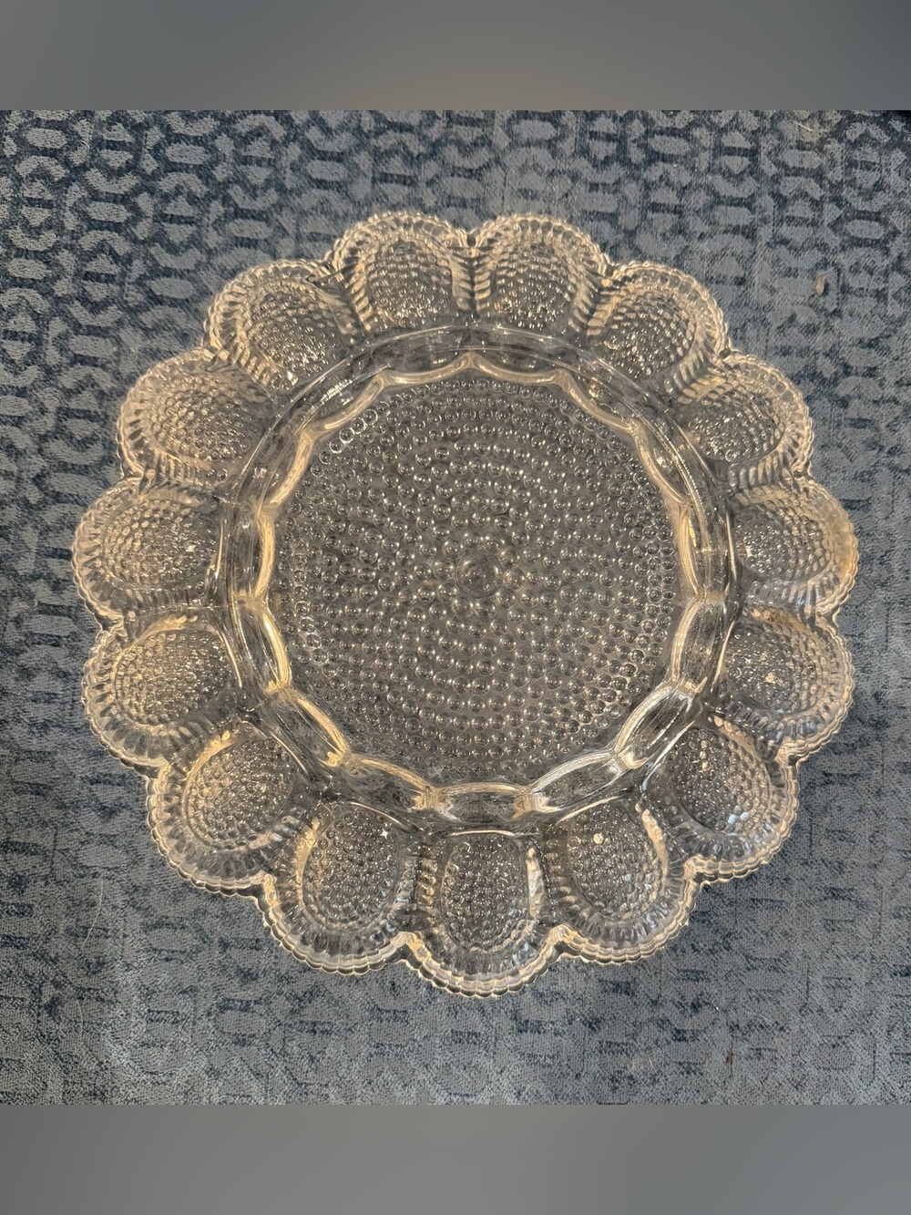 Crystal Scalloped egg Serving Plate. Beautiful